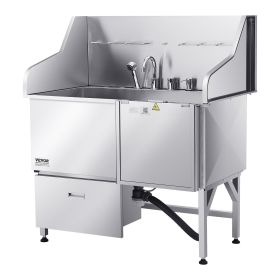 VEVOR 304 Stainless Steel Dog Washing Station, 50 Inch Pet Grooming Tub with Non-Slip Low-Slope Ramp, Storage Drawer, Hot & Cold Faucet
