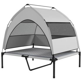 PawHut Elevated Dog Bed With Removable Canopy, Portable Outside Raised Pet Cot With Cooling Pad, Storage Bag, (Option: Light Gray)